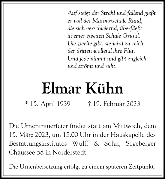 Traueranzeige von Elmar Kühn von Niendorfer Wochenblatt