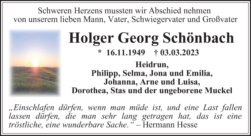  Traueranzeige für Holger Georg Schönbach vom 11.03.2023 aus Hamburger Abendblatt