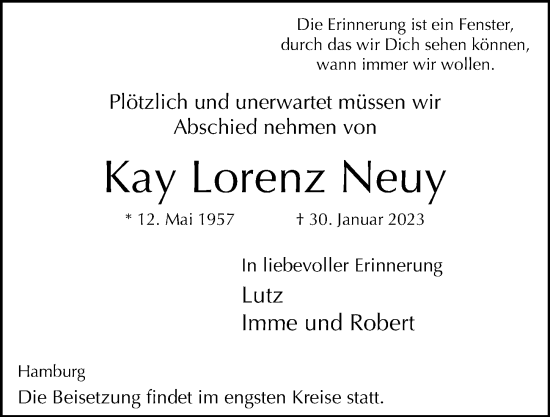 Traueranzeige von Kay Lorenz Neuy von Hamburger Abendblatt