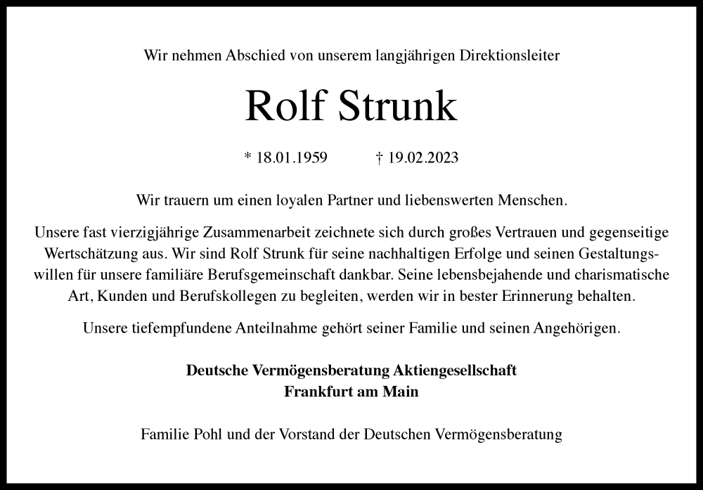  Traueranzeige für Rolf Strunk vom 11.03.2023 aus HA Regio Stormarn