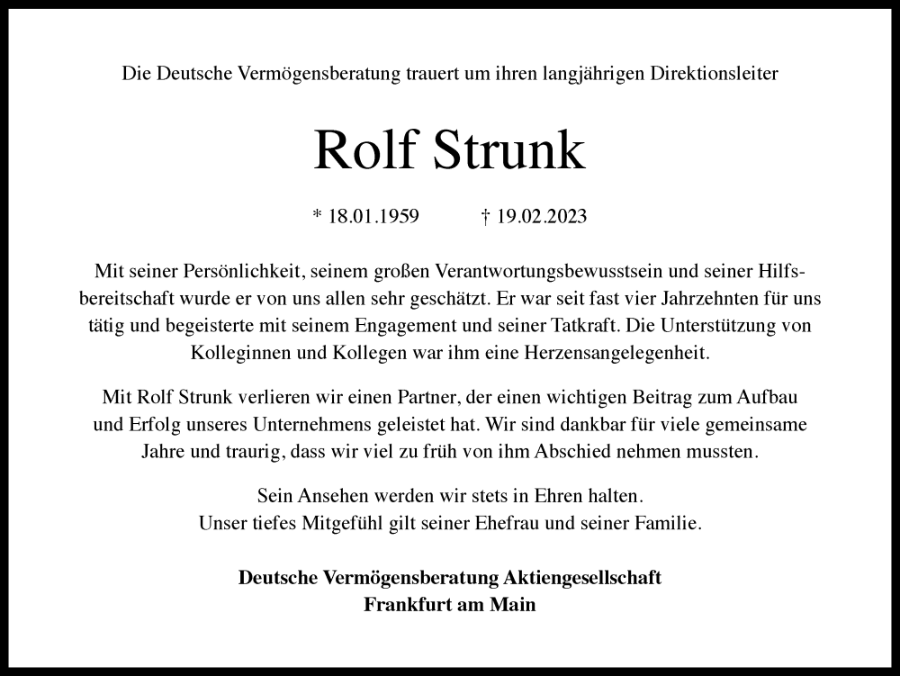  Traueranzeige für Rolf Strunk vom 11.03.2023 aus HA Regio Stormarn