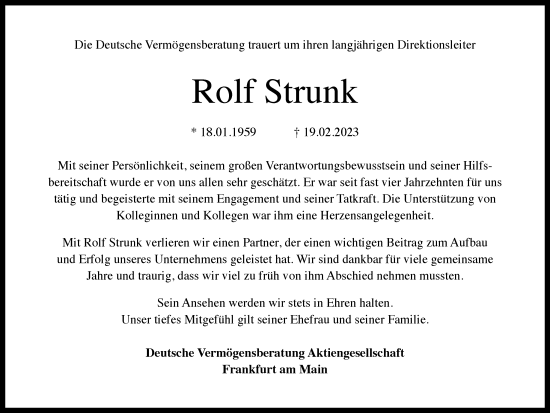 Traueranzeige von Rolf Strunk von HA Regio Stormarn
