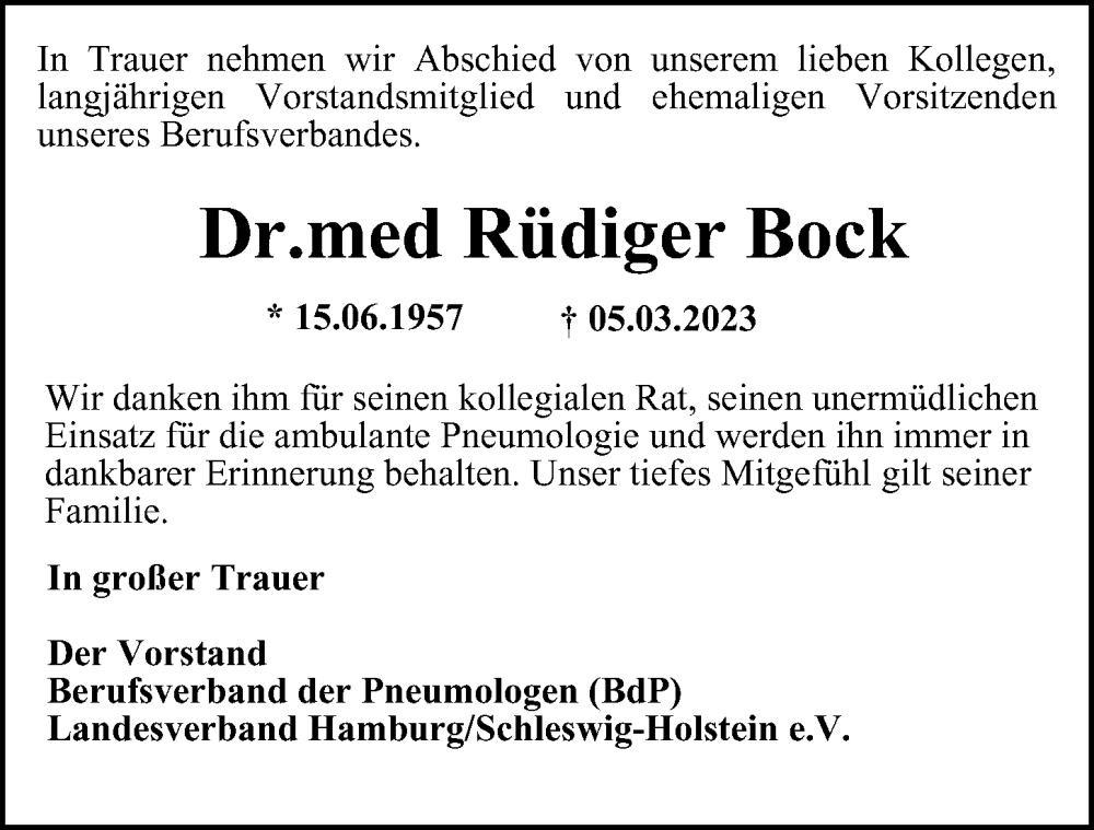  Traueranzeige für Rüdiger Bock vom 18.03.2023 aus Hamburger Abendblatt