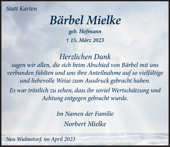 Traueranzeige von Bärbel Mielke 