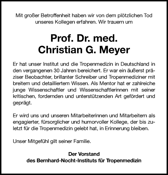 Traueranzeige von Christian G. Meyer von Hamburger Abendblatt
