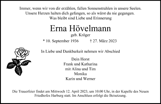 Traueranzeige von Erna Hövelmann 