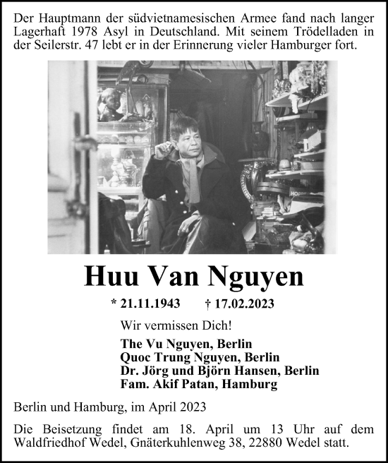 Traueranzeige von Huu Van Nguyen von Hamburger Abendblatt