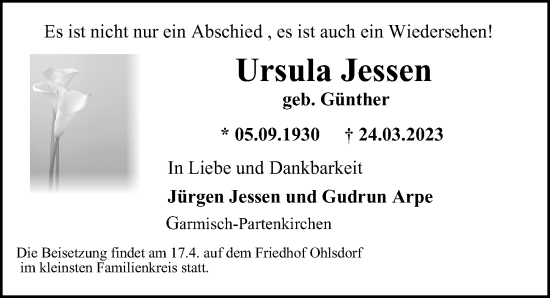 Traueranzeige von Ursula Jessen von Hamburger Abendblatt