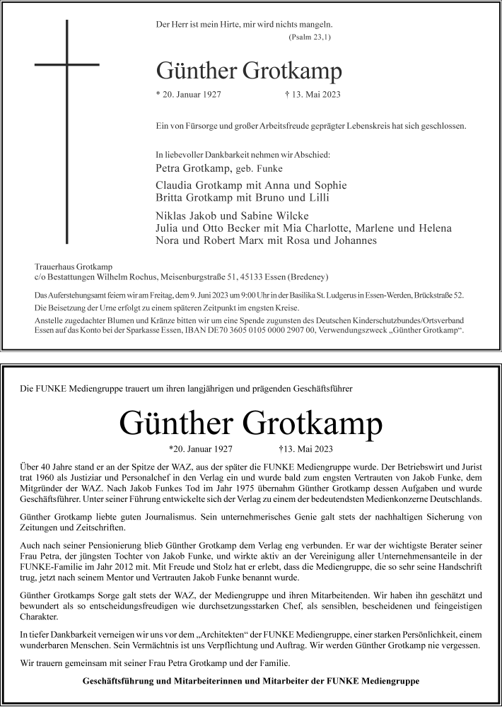  Traueranzeige für Günther Grotkamp vom 20.05.2023 aus Hamburger Abendblatt