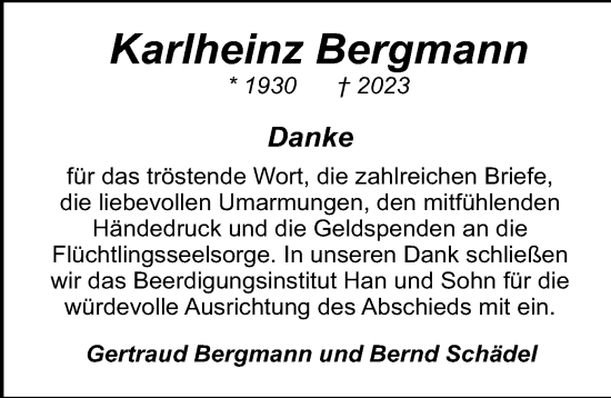 Traueranzeige von Karlheinz Bergmann von Hamburger Abendblatt