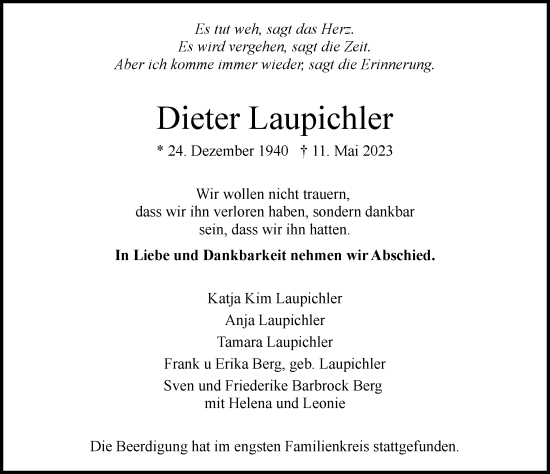 Traueranzeige von Dieter Laupichler von Hamburger Abendblatt