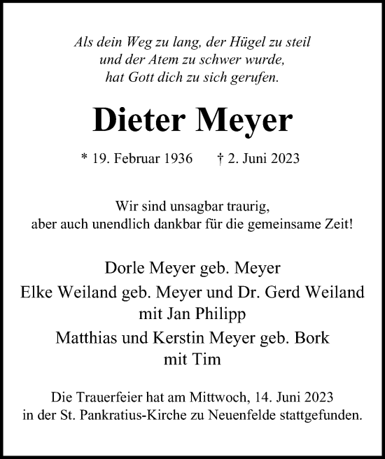 Traueranzeige von Dieter Meyer von Hamburger Abendblatt