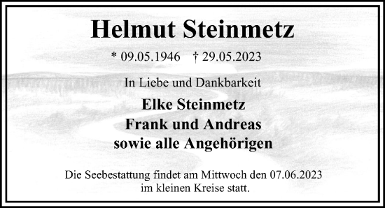 Traueranzeige von Helmut Steinmetz von Hamburger Abendblatt