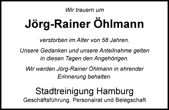 Traueranzeige von Jörg-Rainer Öhlmann von Hamburger Abendblatt