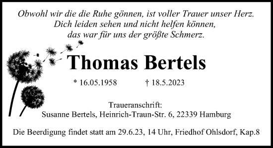 Traueranzeige von Thomas Bertels von Hamburger Abendblatt