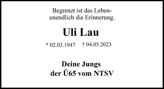 Traueranzeige von Uli Lau 