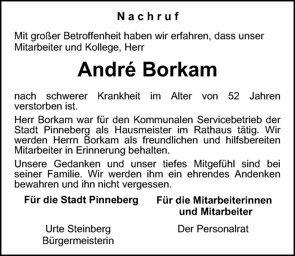  Traueranzeige für Andre Borkam vom 29.07.2023 aus HA Regio Pinneberg