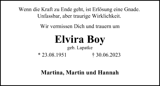 Traueranzeige von Elvira Boy von Hamburger Abendblatt