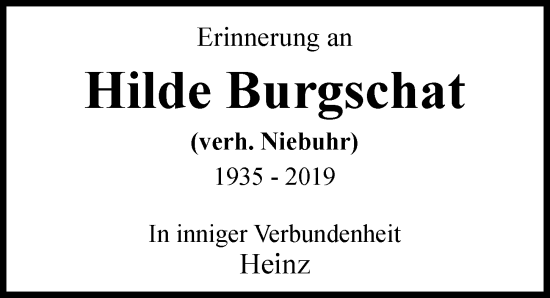 Traueranzeige von Hilde Burgschat von Hamburger Abendblatt