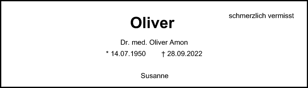  Traueranzeige für Oliver Amon vom 15.07.2023 aus Hamburger Abendblatt