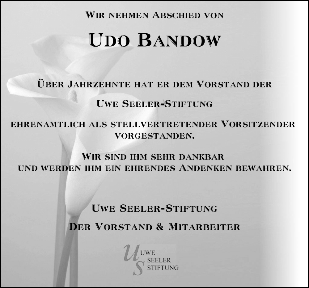  Traueranzeige für Udo Bandow vom 29.07.2023 aus Hamburger Abendblatt