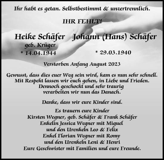 Traueranzeige von Heike Schäfer von Hamburger Abendblatt