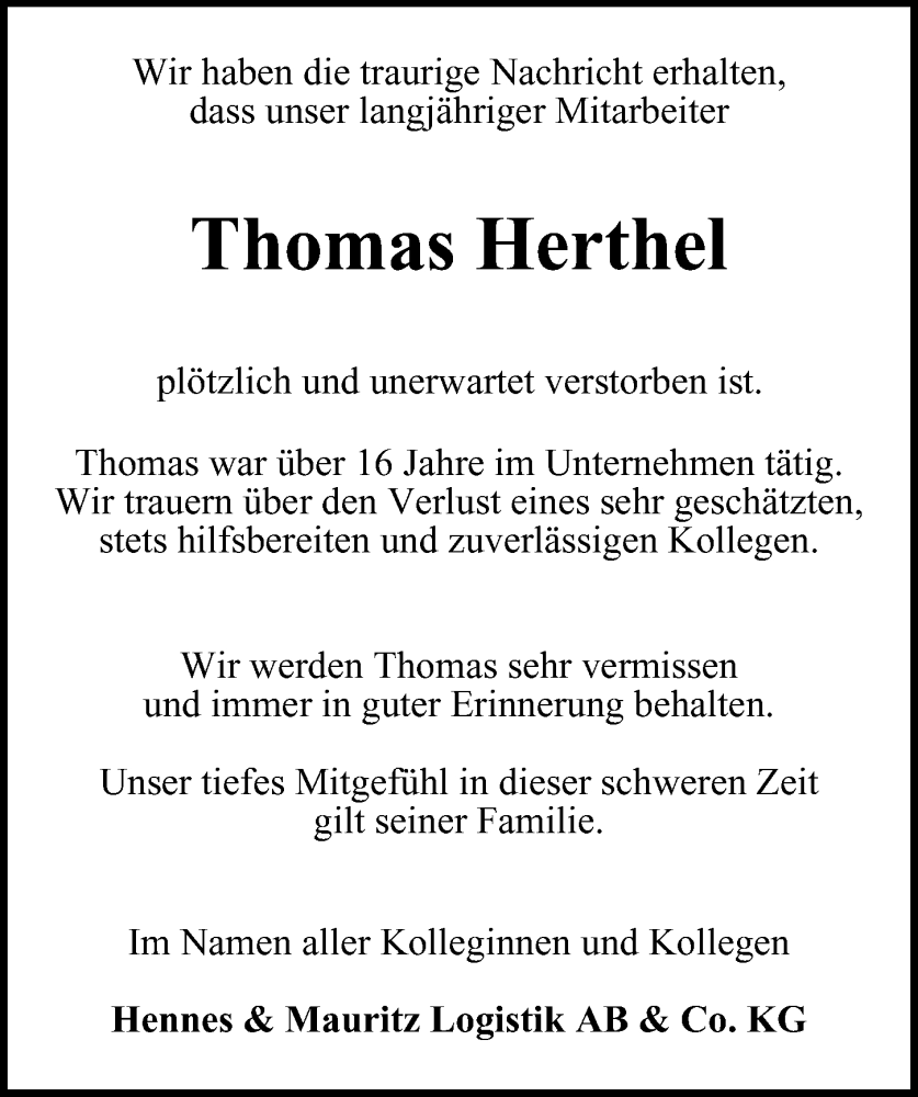  Traueranzeige für Thomas Herthel vom 26.08.2023 aus Hamburger Abendblatt