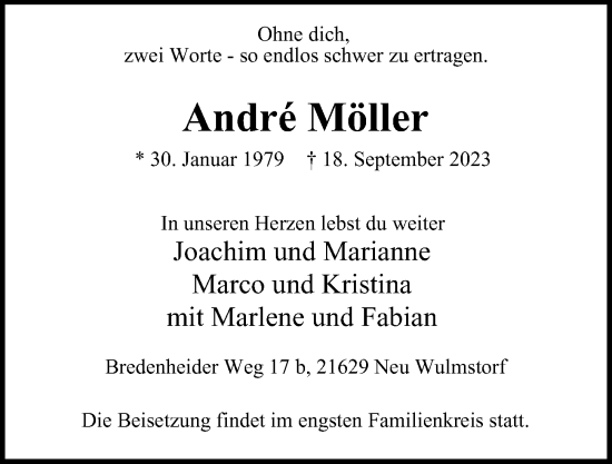 Traueranzeige von Andre Möller 