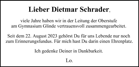 Traueranzeige von Dietmar Schrader 