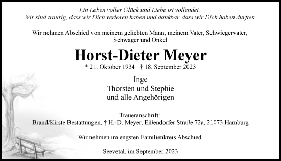 Traueranzeige von Horst-Dieter Meyer von Hamburger Abendblatt