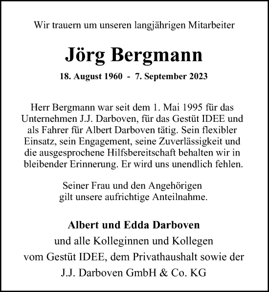 Traueranzeige von Jörg Bergmann von Hamburger Abendblatt