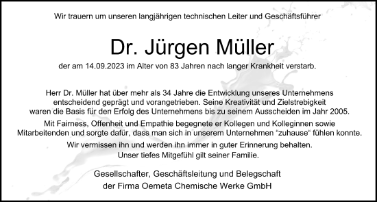 Traueranzeige von Jürgen Müller von Hamburger Abendblatt