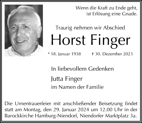 Traueranzeige von Horst Finger 