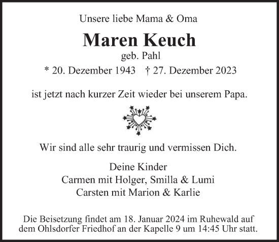 Traueranzeige von Maren Keuch von Hamburger Abendblatt