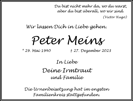 Traueranzeige von Peter Meins 