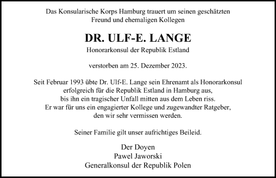 Traueranzeige von Ulf-E. Lange von Hamburger Abendblatt