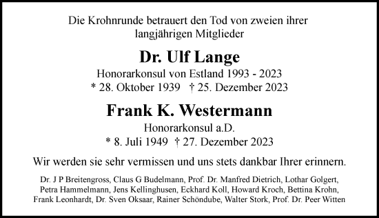 Traueranzeige von Ulf Lange von Hamburger Abendblatt