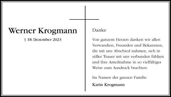 Traueranzeige von Werner Krogmann 