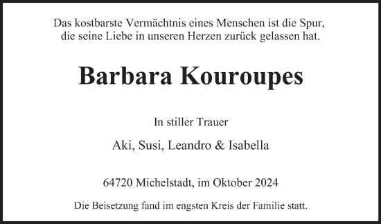 Traueranzeige von Barbara Kouroupes 