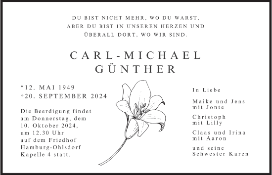 Traueranzeige von Carl-Michael Günther von Hamburger Abendblatt