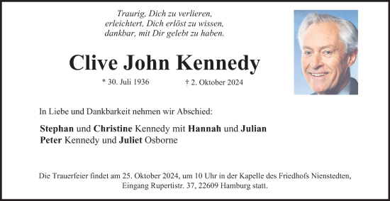 Traueranzeige von Clive  Kennedy von Hamburger Abendblatt