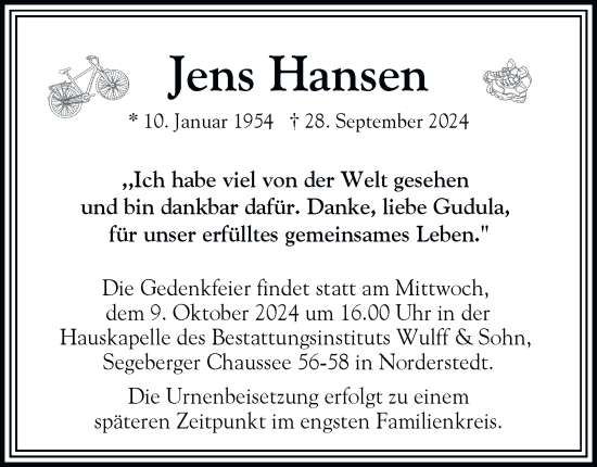 Traueranzeige von Jens Hansen von Hamburger Abendblatt