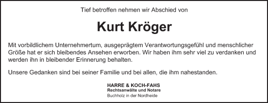 Traueranzeige von Kurt Kröger von Hamburger Abendblatt