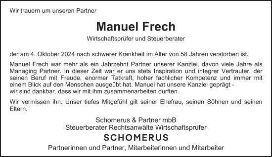 Traueranzeige von Manuel Frech von Hamburger Abendblatt