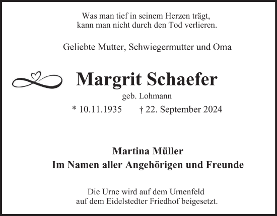 Traueranzeige von Margrit Schaefer 