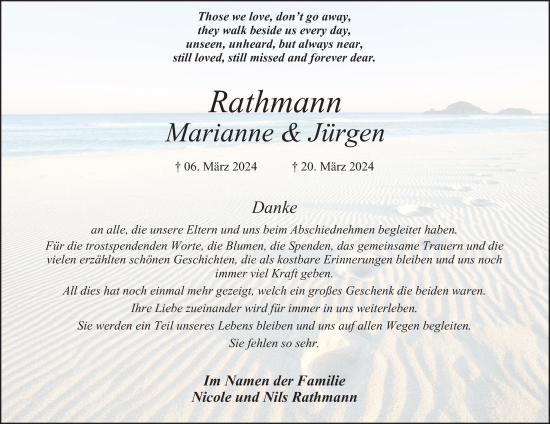 Traueranzeige von Marianne Rathmann von Hamburger Abendblatt