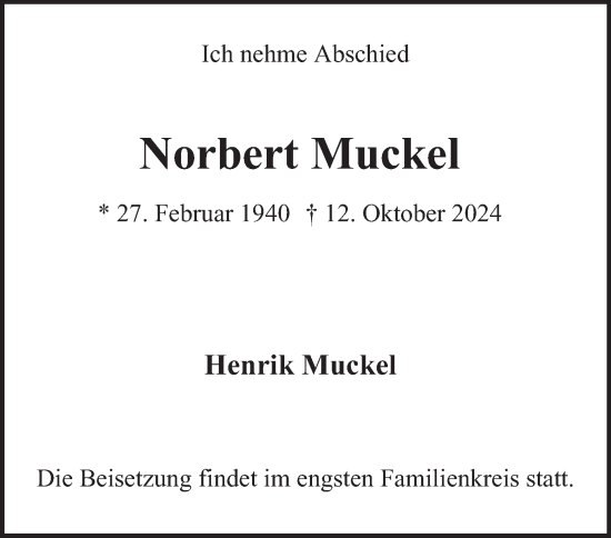 Traueranzeige von Norbert Muckel von Hamburger Abendblatt