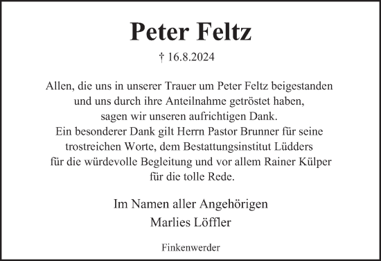 Traueranzeige von Peter Feltz 