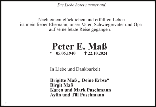 Traueranzeige von Peter Maß 