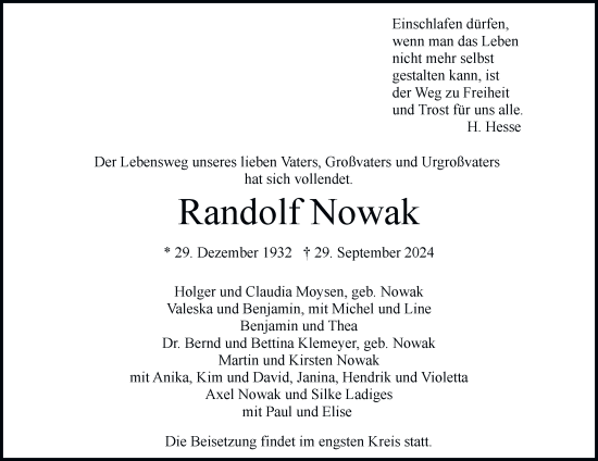 Traueranzeige von Randolf Nowak von Hamburger Abendblatt